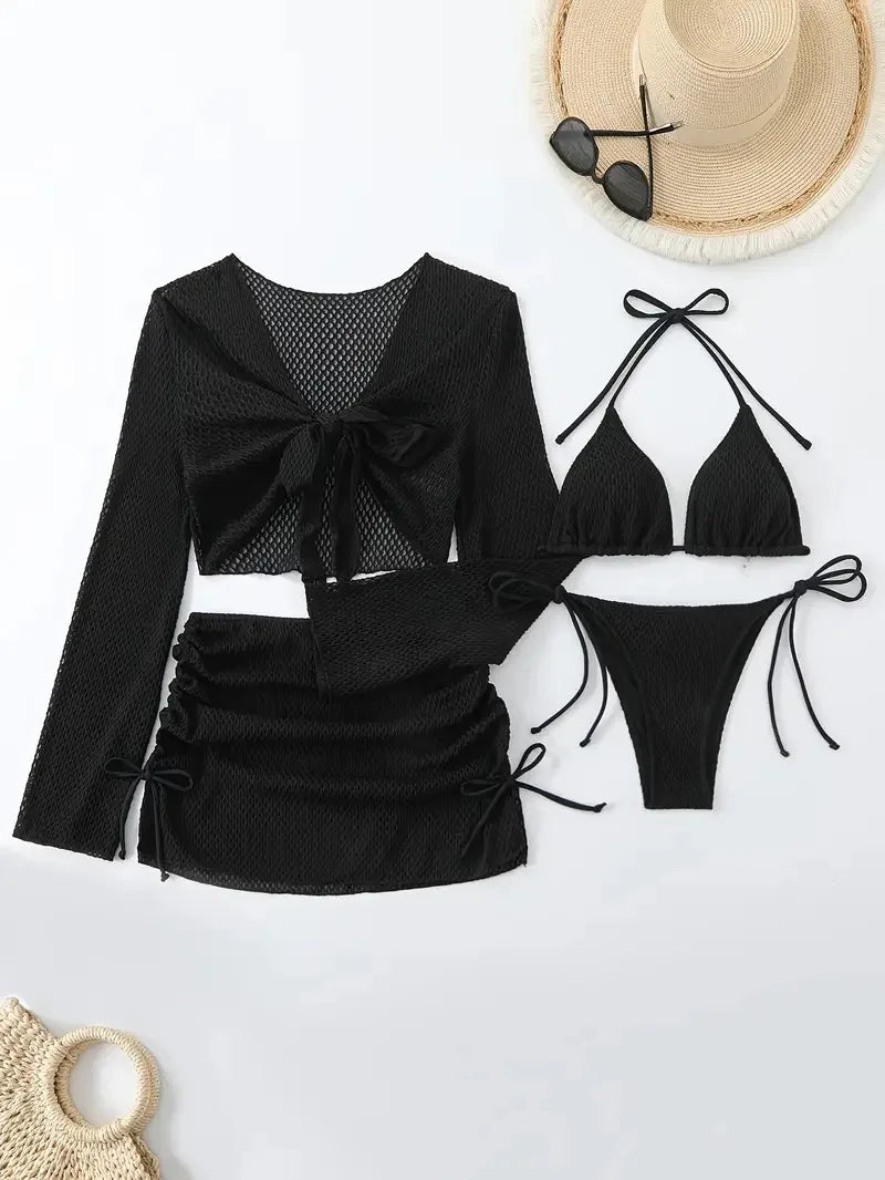 Sexy Damen Bikini Set – 4-teilig, High Waist, ohne Bügel